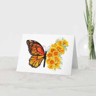 Tarjeta Mariposa Flor con Amapola de California Amarilla