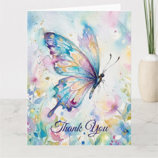 Tarjeta Mariposa floral acuarela colorida