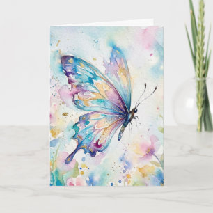 Tarjeta Mariposa Floral Acuarela Colorida