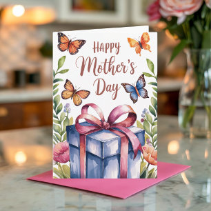 Tarjeta Mariposa floral acuarela día de la madre