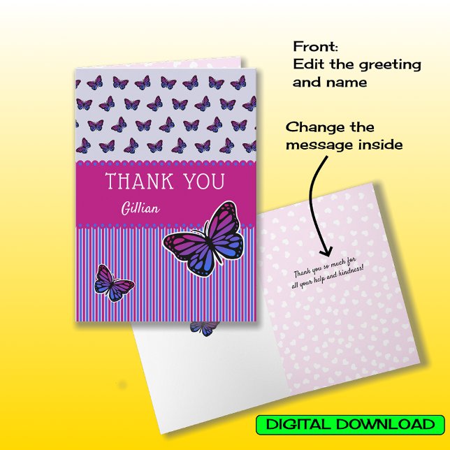 Tarjeta Mariposa gracias nombre personalizado moderno (Subido por el creador)