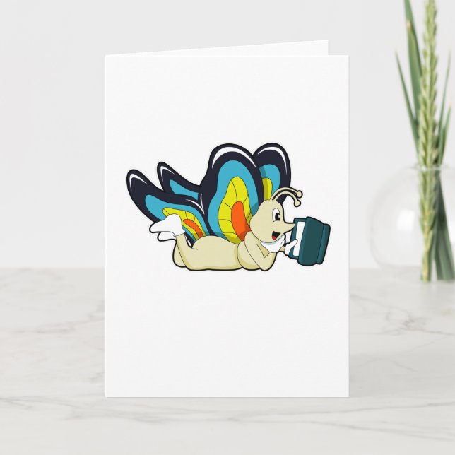 Tarjeta Mariposa leyendo con libro (Anverso)