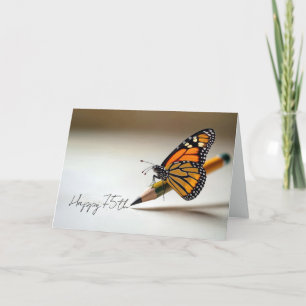 Tarjeta Mariposa Monarca Cumpleaños 75 en un Lápiz