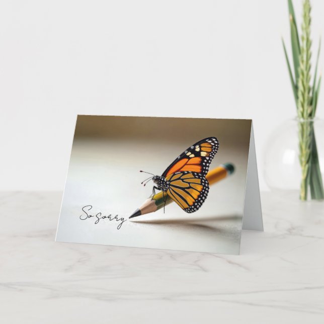 Tarjeta Mariposa Monarca de Condolencias en un Lápiz (Anverso)