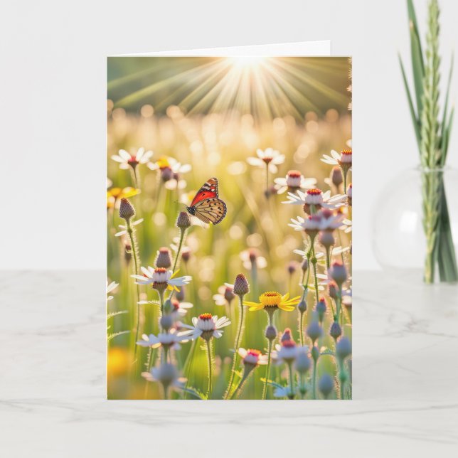 Tarjeta Mariposa Monarca De Cumpleaños En Flor Silvestre (Anverso)