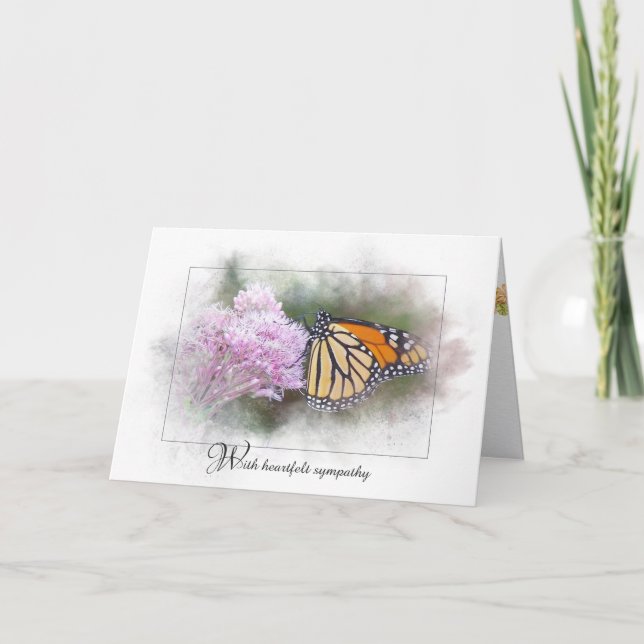 Tarjeta mariposa monarca de simpatía sobre la flor silvest (Anverso)