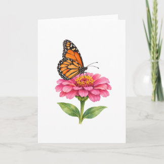 Tarjeta Mariposa Monarca en una Zinnia