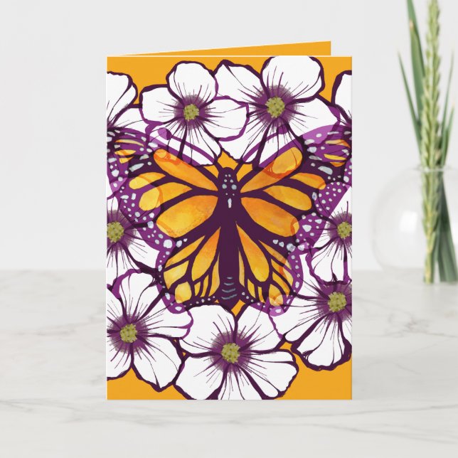 Tarjeta Mariposa Monarca Floral (Anverso)