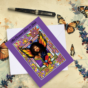Tarjeta Mariposa Monarca Hada Flor Púrpura