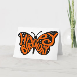 Tarjeta Mariposa monarca negra y Naranja Feliz cumpleaños