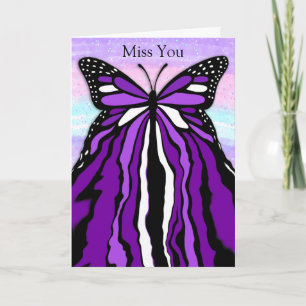 Tarjeta Mariposa morada de bonito Te echo de menos