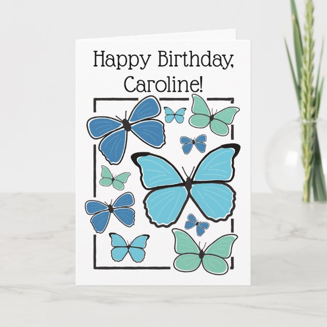 Tarjeta Mariposa Morpho Azul Personalizada Feliz cumpleaño (Anverso)