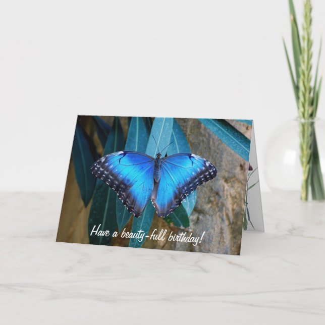 Tarjeta Mariposa Morpho Común Azul Cumpleaños  (Anverso)
