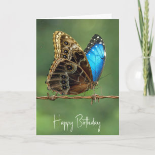 Tarjeta Mariposa Morpho Común de Cumpleaños en Alambre de
