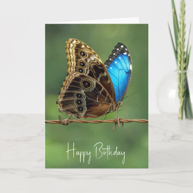 Tarjeta Mariposa Morpho Común de Cumpleaños en Alambre de  (Anverso)