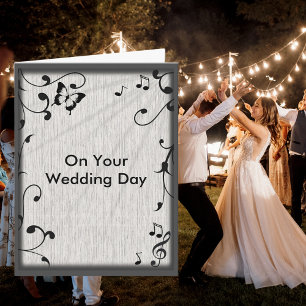 Tarjeta Mariposa musical deja Boda gris y madera negra