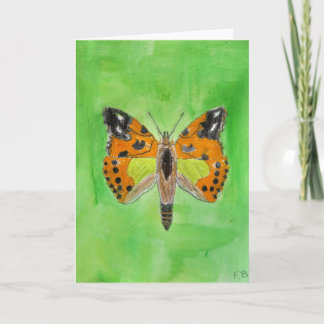 Tarjeta Mariposa naranja pintada en saludo verde
