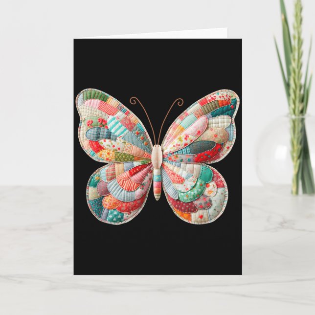 Tarjeta Mariposa Patchwork, Camiseta Divertida Retro Marip (Anverso)
