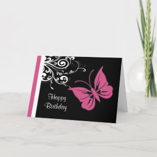 Tarjeta Mariposa personalizada Swirls Cranberry Pink