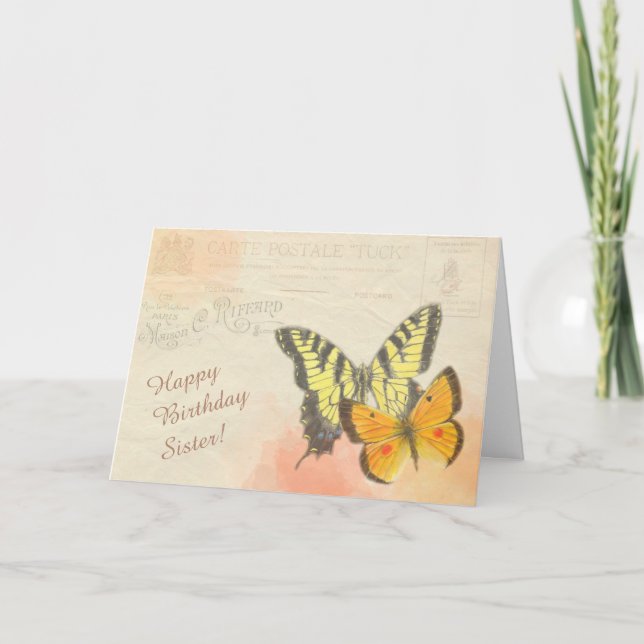 Tarjeta Mariposa Postcard Hermana Cumpleaños Saludo (Anverso)