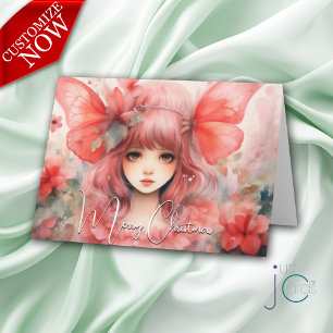 Tarjeta Mariposa Roja Pixie Navidad