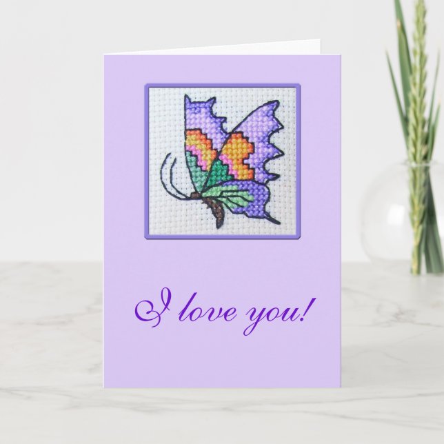 Tarjeta Mariposa romántica bordada mano (Anverso)