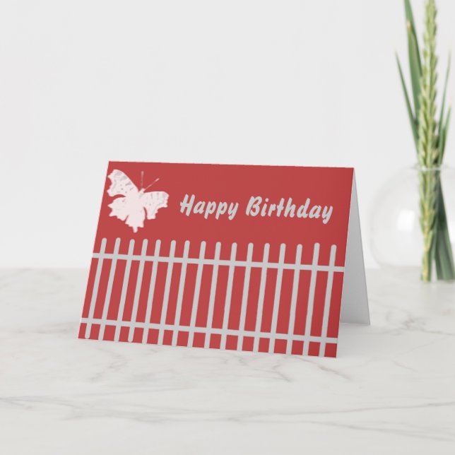 Tarjeta Mariposa sobre la cerca saludo de nacimiento (Anverso)