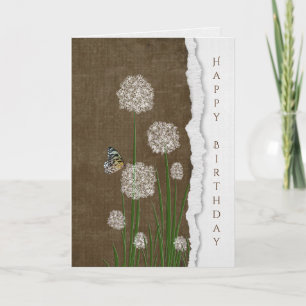 Tarjeta mariposa sobre la flor de la boquilla blanca