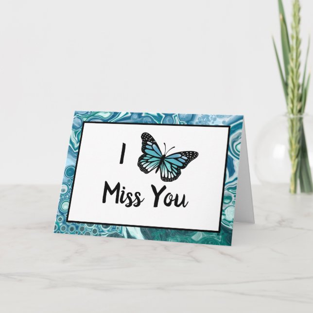 Tarjeta Mariposa verde azulada | Te Extraño (Anverso)