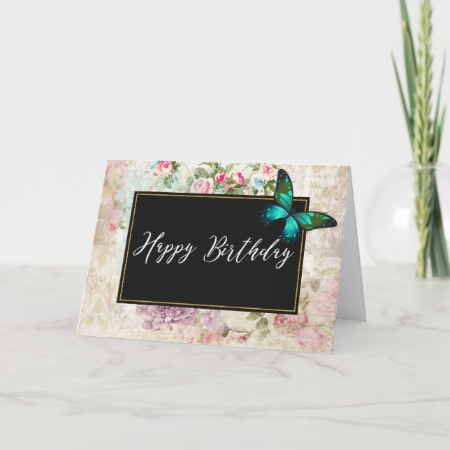 Tarjeta Mariposa verde en Moda Día de cumpleaños de la col (Anverso)