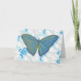 Tarjeta Mariposa y flor de estilo vintage en el arte azul