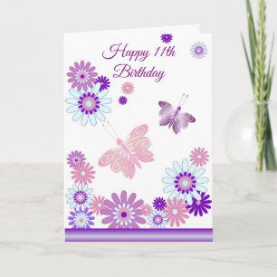 Tarjeta Mariposa Y Flores Personalizadas Cumpleaños 11