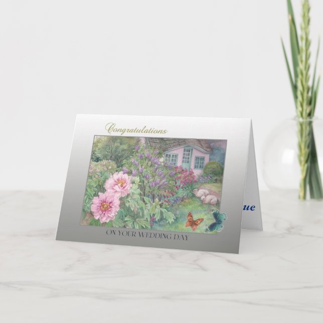 Tarjeta Mariposa y jardín de la enhorabuena de la boda (Anverso)