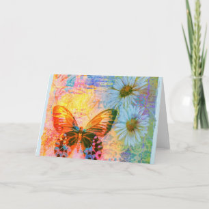 Tarjeta mariposa y margaritas 