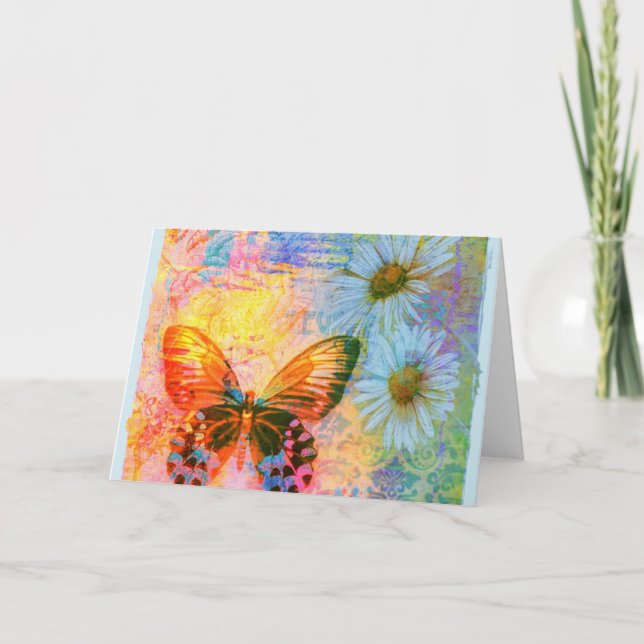 Tarjeta mariposa y margaritas  (Anverso)
