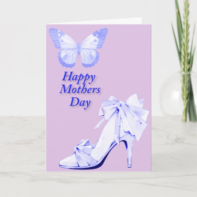 Tarjeta Mariposa y zapato en azul y rosa (Anverso)