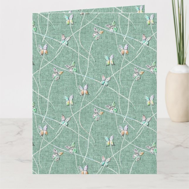 Tarjeta Mariposas acuarela sobre verde menta (Anverso)