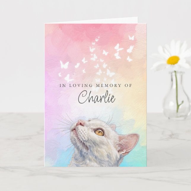 Tarjeta Mariposas Arcoíris Gato Blanco Pérdida Memorial (Planta pequeña)