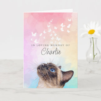 Tarjeta Mariposas Arcoíris Gato Siames de Memorial de Pérd