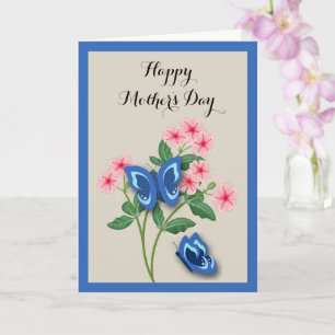 Tarjeta Mariposas Azules entre Flores Día de la Madre
