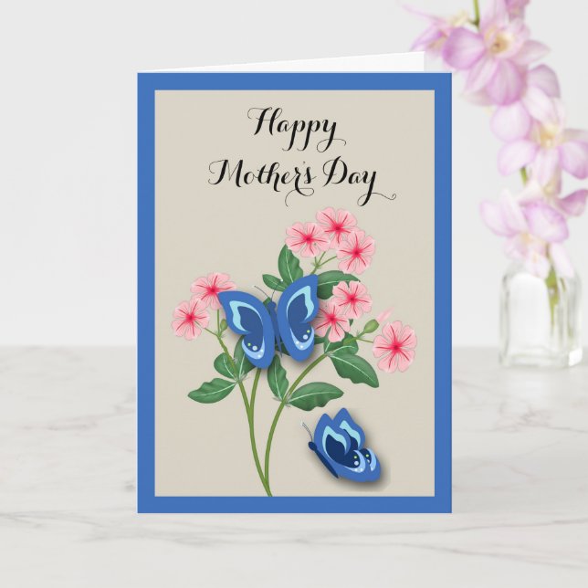 Tarjeta Mariposas Azules entre Flores Día de la Madre (Orquídea)