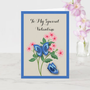 Tarjeta Mariposas Azules entre Flores San Valentín
