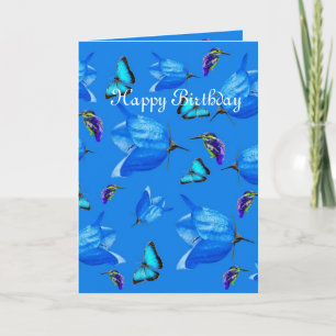Tarjeta Mariposas Azules, Pescadores Y Flores De Campana,