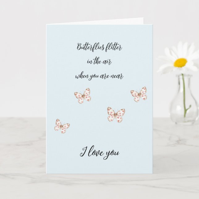 Tarjeta Mariposas azules románticas con amor en el corazón (Planta pequeña)
