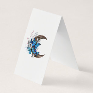 Tarjeta Mariposas azules sobre la media luna de madera