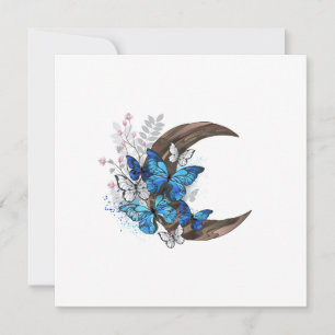 Tarjeta Mariposas azules sobre la media luna de madera