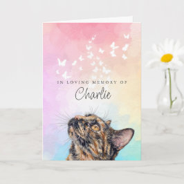 Tarjeta Mariposas Blancas Tortie Gato Lluvia de Colores Pé
