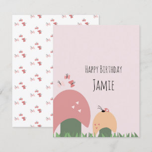 Tarjeta Mariposas, Champiñón, Mariquitas Feliz Cumpleaños