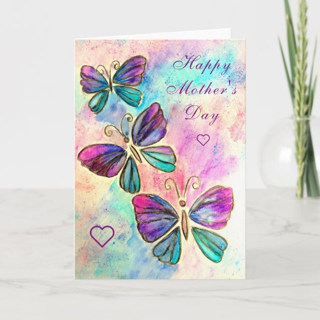 Tarjeta Mariposas coloridas Feliz Día de la Madre (Anverso)
