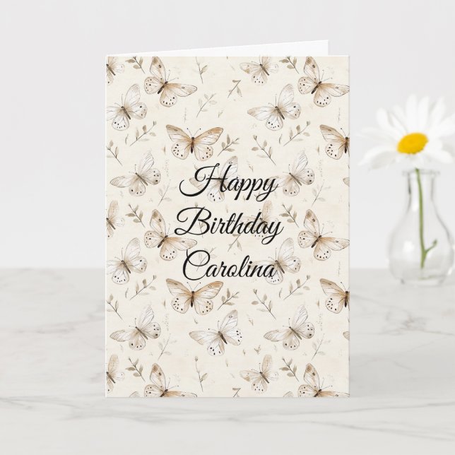 Tarjeta Mariposas Cumpleaños Crema Chic (Planta pequeña)